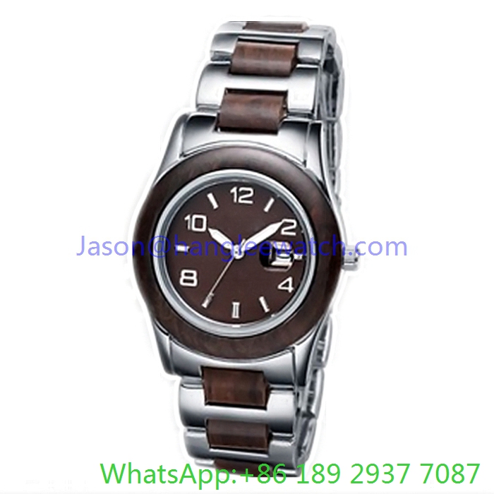 Top-Quality Stainless Steel and Wooden Quoartz Watch for Man Ja- 15055