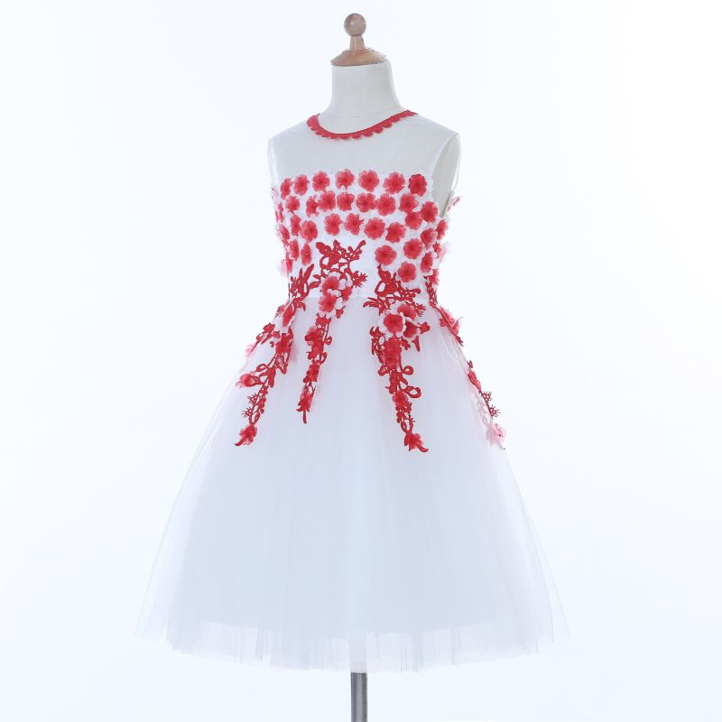 White/Red Flower Girl Dress for Wedding and Ceremonial