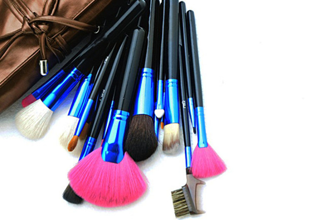 Beauty Accessory Shiny Blue Ferrule 22PCS Makeup Brush Set Cosmetic Brush