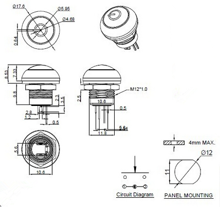 Waterproof Push Button Switch, Square Push Button Switch, Waterproof Lamp Self-Locking 6 A250V Push Button Switch