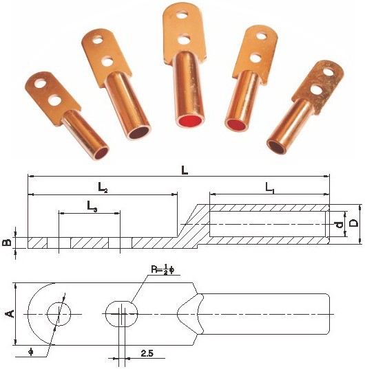 Dt2 Type Round Head Pure Copper Cable Terminals