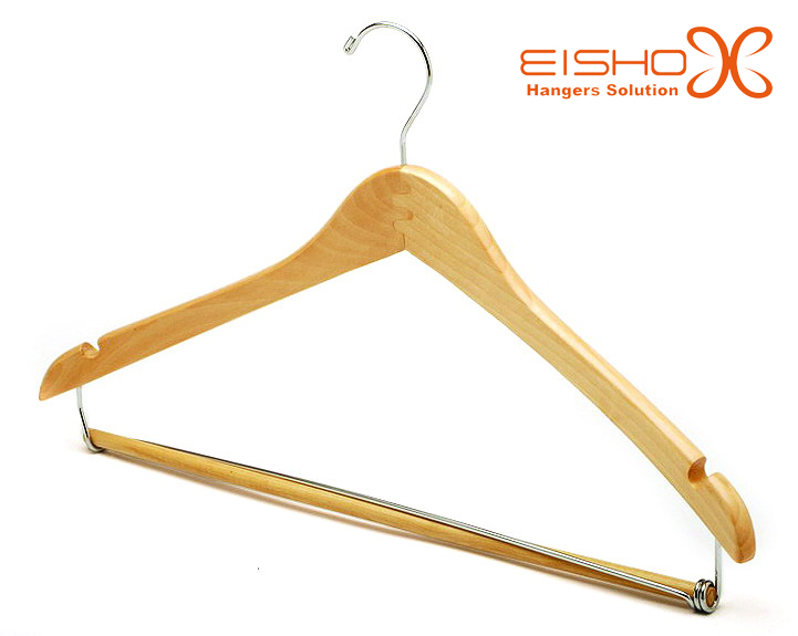 Hotel Wooden Hanger with Pant-Locking Bar (MC024)