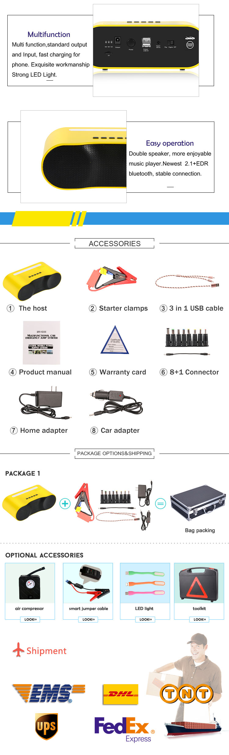 12000mAh Portable Musical Car Jump Starter