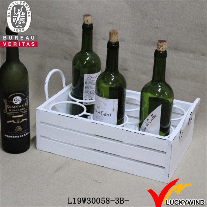 Wine Holder Solid Wood Basket Six with Handle