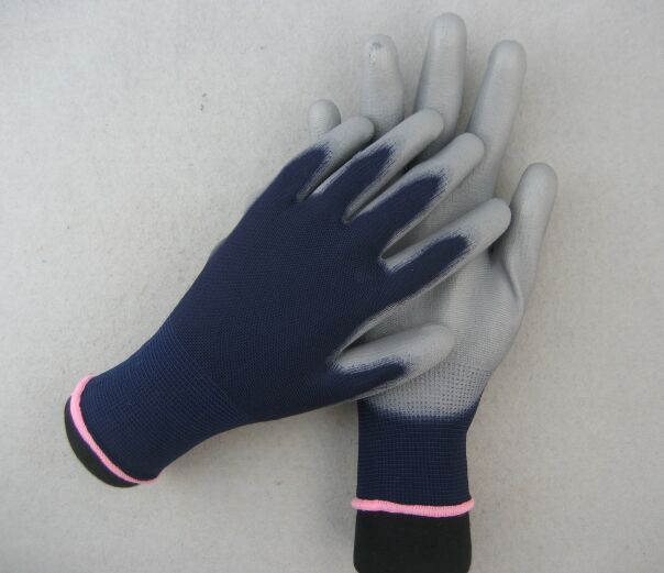 13G Polyester Liner Double Blue PU Work Glove