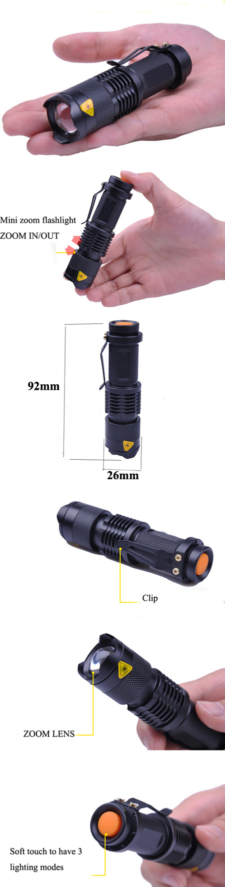 Mini Zoom Flashlight Pocket LED Flashlight