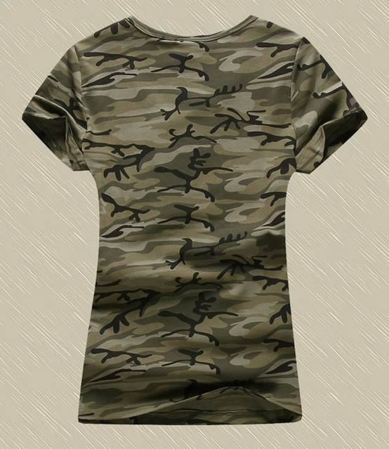 Lady Fashion Camouflage Pattern Printed Custom Cotton Round Neck Tee T Shirt