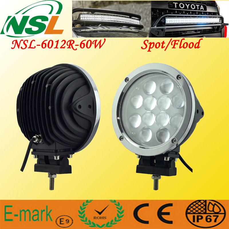 Multivoltage 10-80V DC Input 7 Inch CREE 60W 12LEDs Driving Light, LED Work Light with High Quality