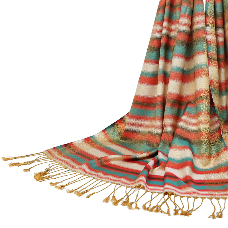 Women's Long Soft Wrap Polyester Stripe Scarf