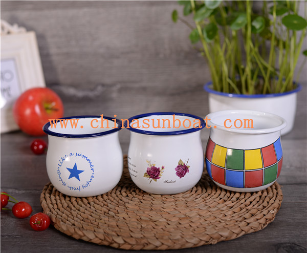 Sunboat Enamel Tea Coffee Mug Cup+Lid Porcelain Decal Mug Tableware