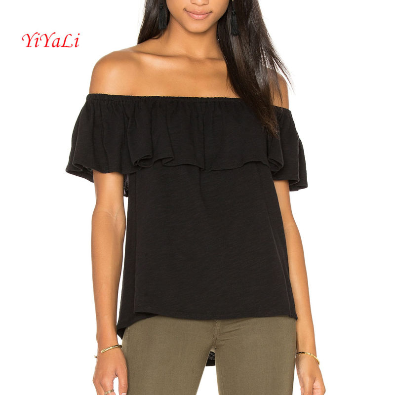 Black Cotton off Shoulder Cut out Back Top