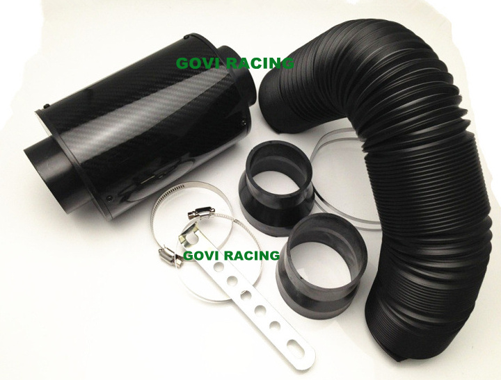 3in Real Carbon Air Filter with Plastic Flexible Pipe 76mm Rubber Reuducer Universal