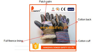 Stripe Cotton Back Full Lining Cow Grain Winter Safety Gloves Dlh109