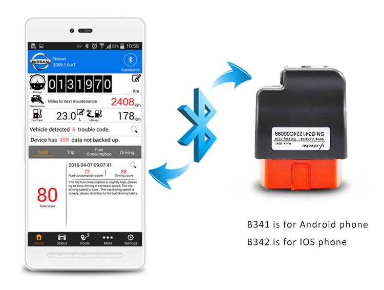 Mini Car Trip Computer V-Checker B341 for Android and B342 for Ios Phone