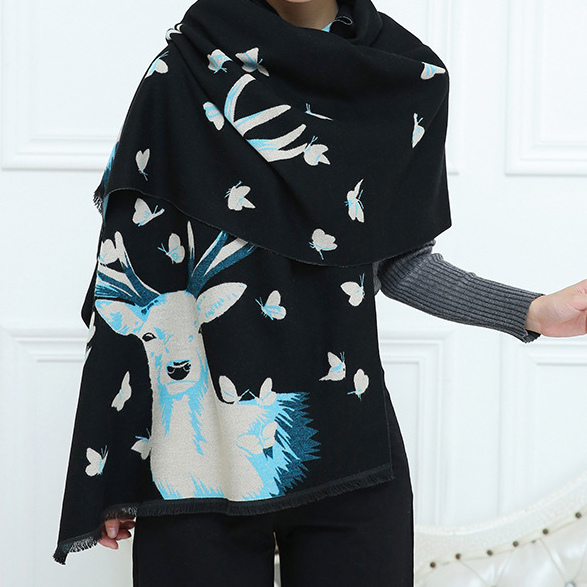 Womens Soft Cashmere Feel Alike Deer Printing Stole Shawl Wraps Scarf (SP282)