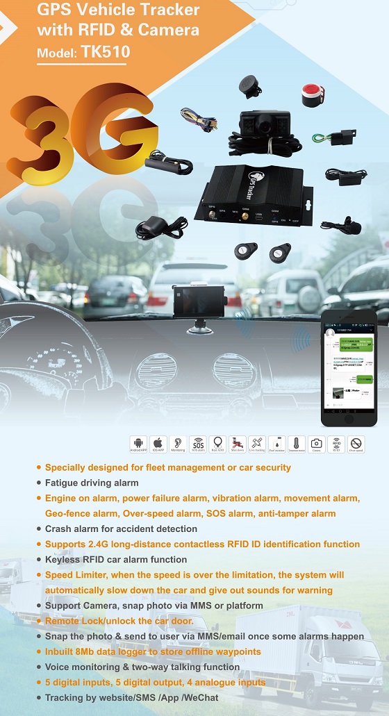 GPS Vehicle Tracker with Camera, Fuel Monitoring for Fleet (TK510-ER)
