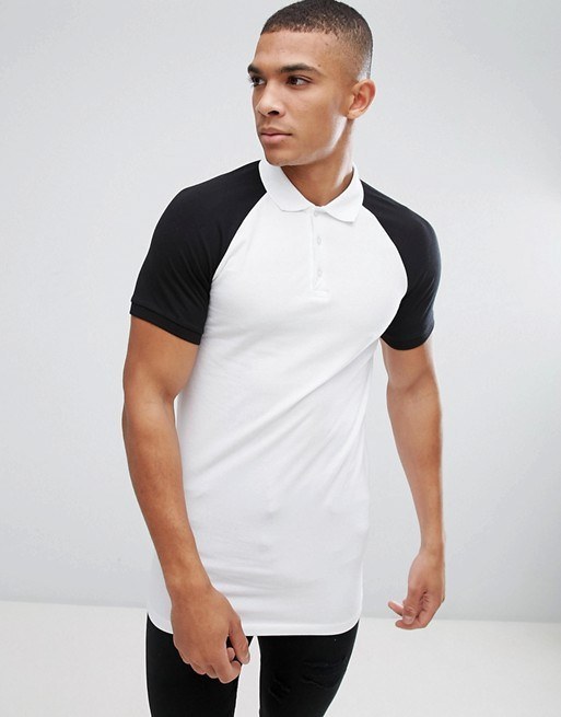 Longline Muscle Polo with Contrast Raglan