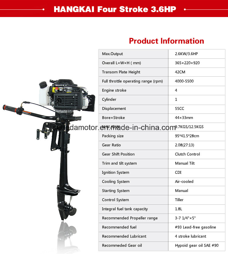 China Air Cooled 4 Stroke 3.6HP Hangkai Outboard Engine