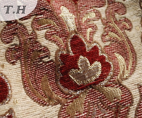 2016 Big Red Flowers Chenille Jacquard Sofa and Furniture Fabric (FTH31617)