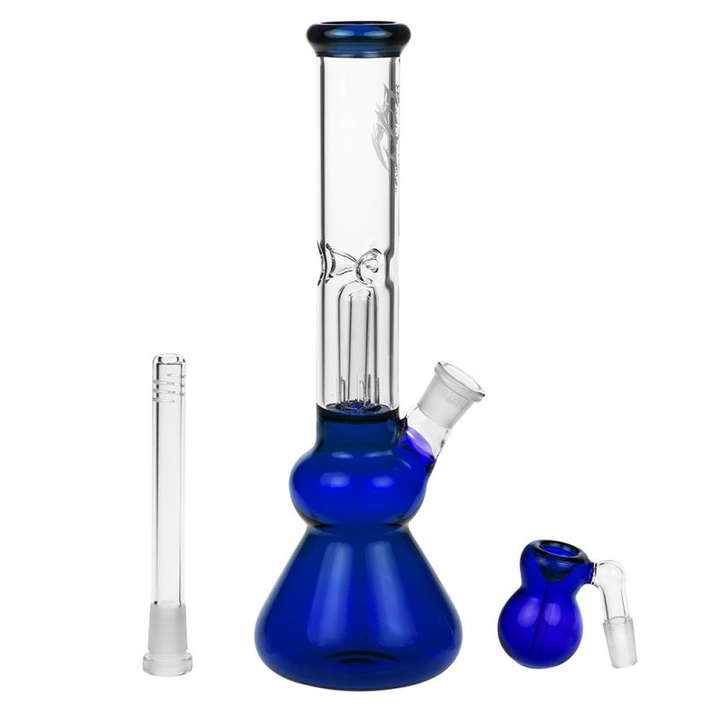 Blue Leaf Glass Beaker Base Ice Smoking Pipes with Precooler (ES-GB-371)