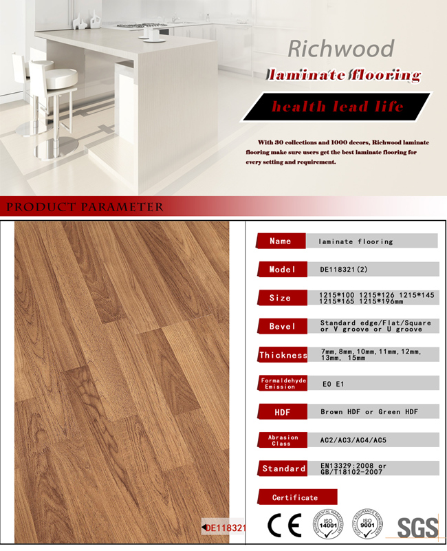 Oak 12.3mm E0 Parquet Laminated Wood Wooden Laminate Flooring