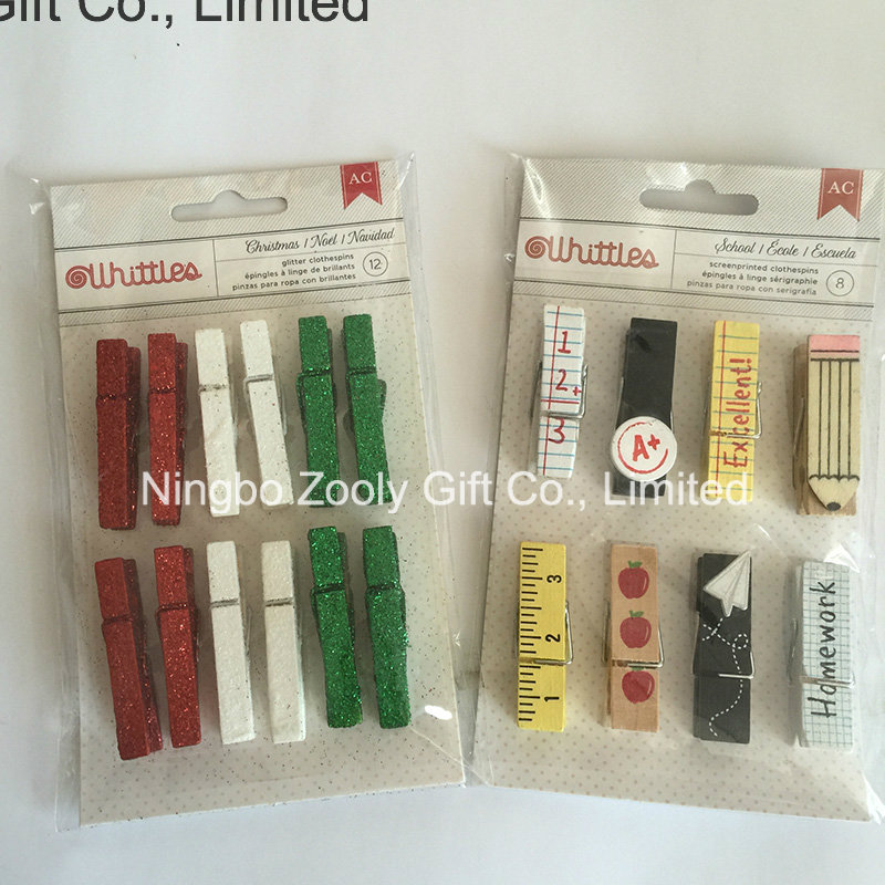 Wooden Embellishments School Screenprinted Clothespins