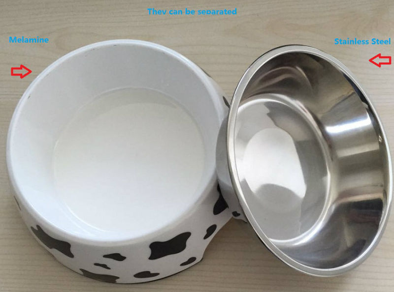 Classical Cow Pattern Melamine&Stainless Steel Pet Dog Bowl