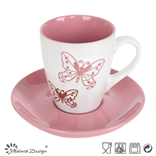 7oz Cup and Saucer with Engraved Butterfly Elegant Shape