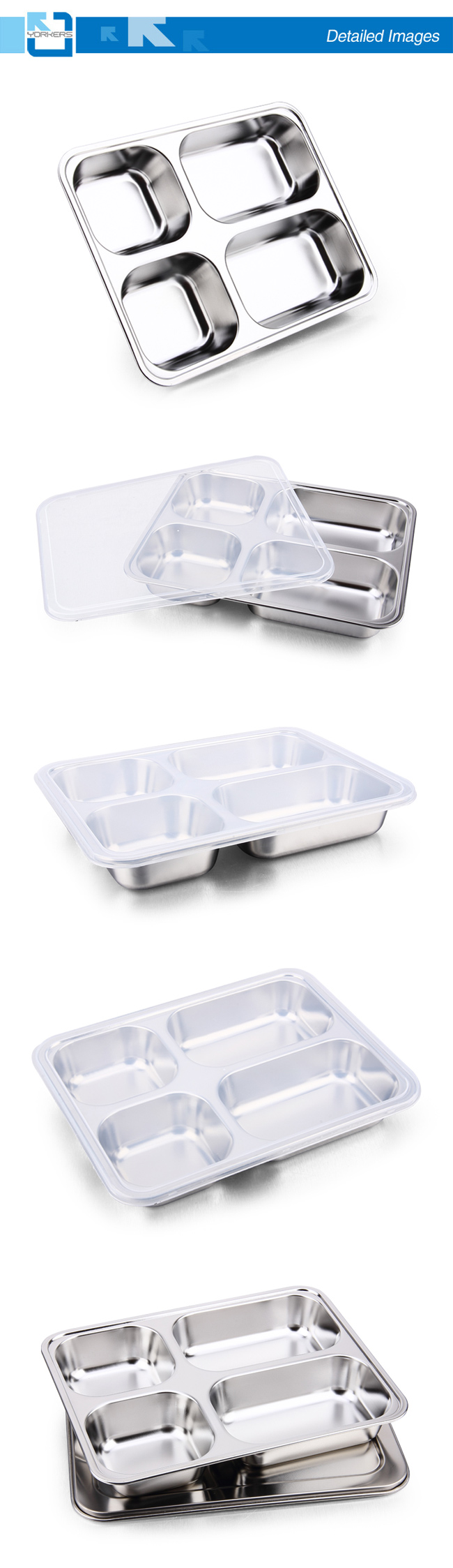 4 Dividers Stainless Steel Food Serving Tray with Compartments Divided Food Tray