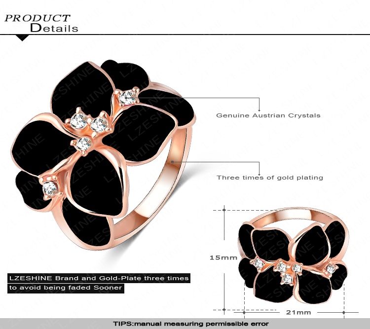 Fashion Black Rose Flower Enamel Ring for Women (Ri-HQ1006-A-2)