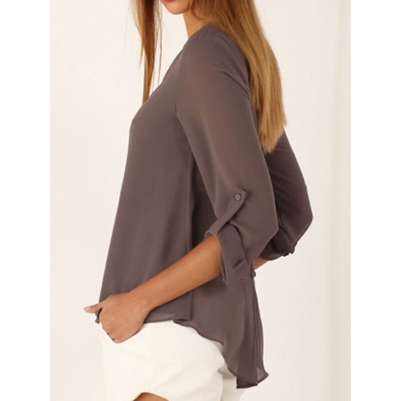 Women's Sexy Fashion Loose Chiffon Tops Long Sleeve V Neck Casual Blouse