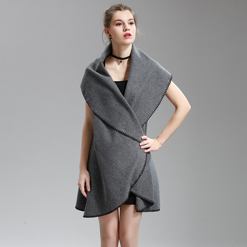 Womens Cashmere Feel Fancy Cape Stole Poncho Shawl (SP298)