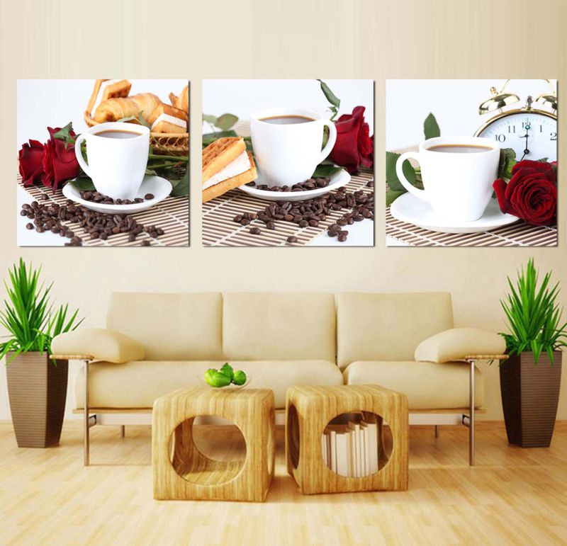 3 Panel Wall Art Oil Painting Coffee Painting Home Decoration Canvas Prints Pictures for Living Room Framed Art Mc-259