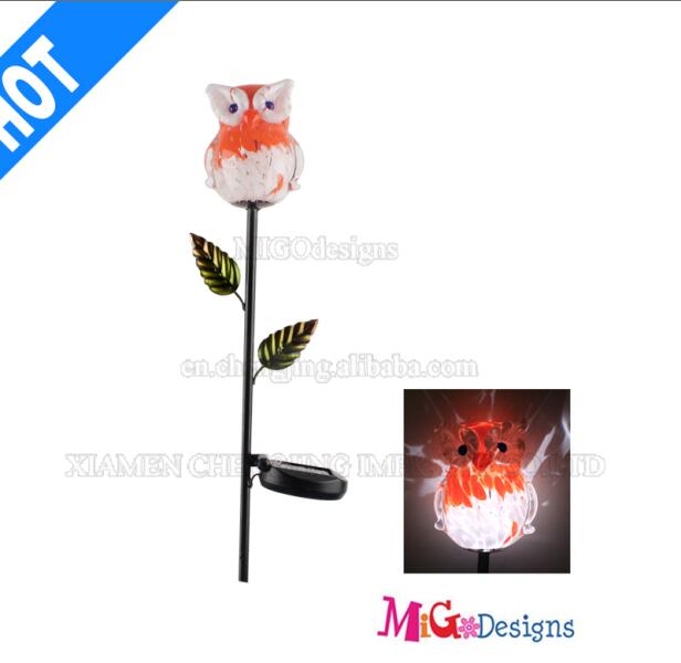 New Arrival Metal and Glass Owl Solar Light Stake