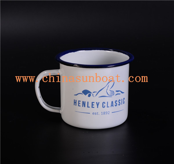 Sunboat Blue Rim Good Price Customized Enamel Mugs Enamel Metal Cup Tableware