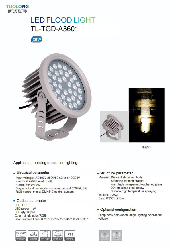 High Power 36W DMX RGB LED Flood Light Round Shape DC24V 36W Colorful LED Flood Light