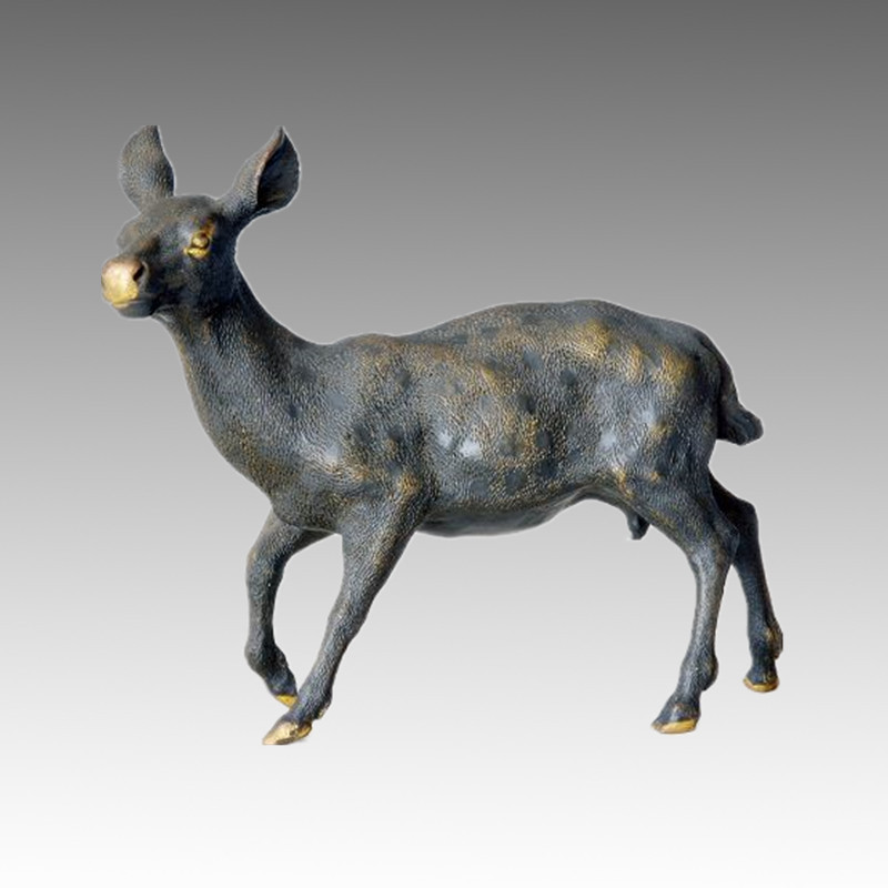 Animal Statue Deer Swiveling Head Bronze Sculpture Tpal-030
