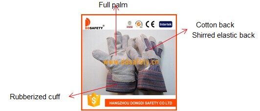 Cow Split Leather Work Gloves Stripe Cotton Drill Back Safety Gloves Dlc215