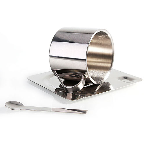 Metal Espresso Cup and Saucer Vacuum Coffee Cup Set