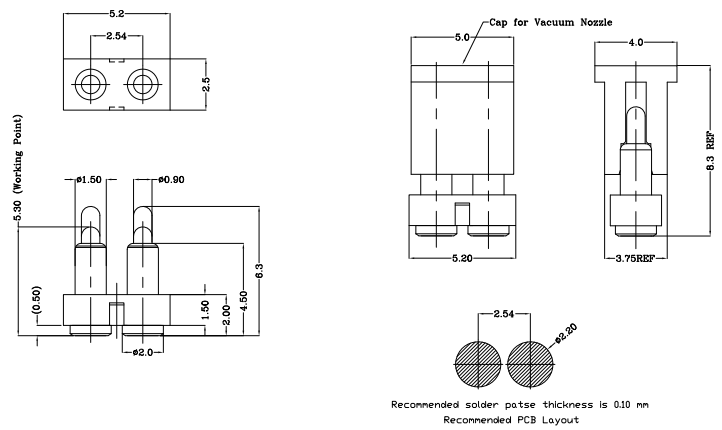 2pin Flat Pogo Pin Connector with Housing