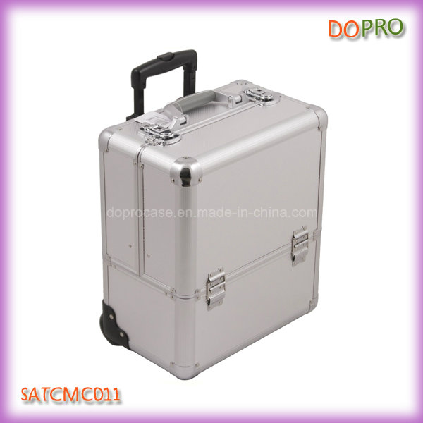 Silver ABS Material Aluminum Trolley Cosmetic Case with Eight Trays (SATCMC011)