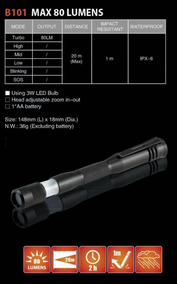 New Design 3W LED Pen Light / Camping Lantern (POPPAS-B101)