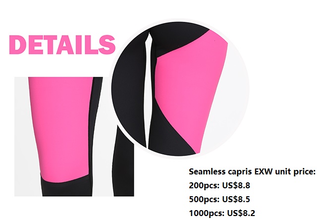 Black and Pink Seamless Sports Capris, Seamless 3/4 Leggings Compression Capris, Seamless Fitness Pants