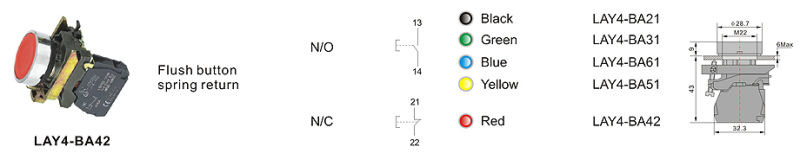 Lay4-Ba42 Red Electrical Flush 220V Push Button (XB2 series)