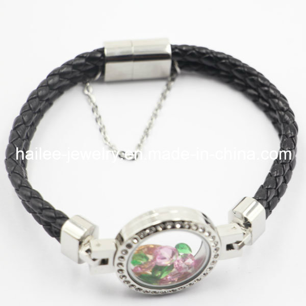 Top Sale Stainless Steel Fashion Leather Bracelet with Locket