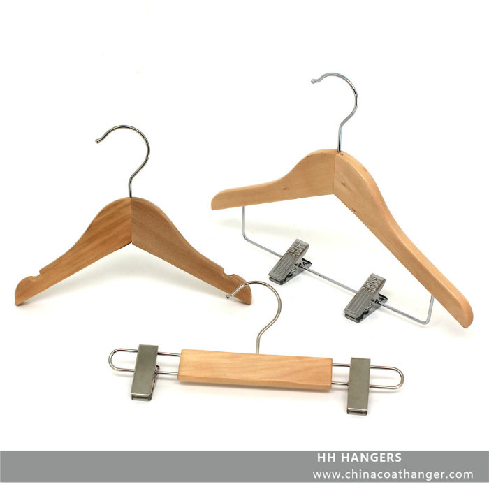 Children's Clips Wooden Hanger Natural Baby Clothes Hanger