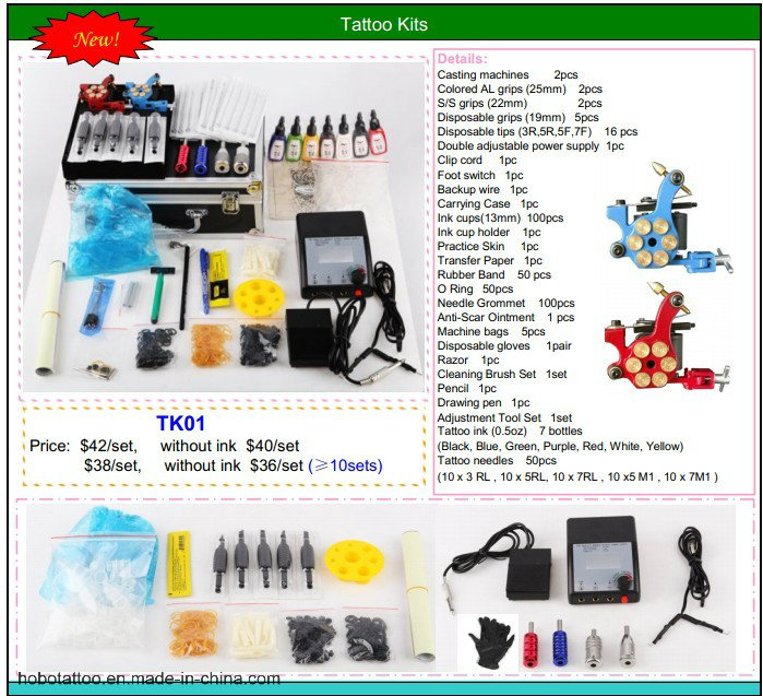 Cheap Overall Tattoo Kits with Two Machines Power Supply 26 Piece a Set