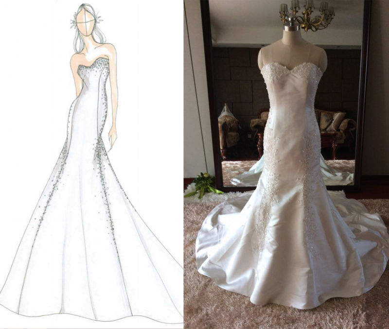 Fit and Flow Ivory and Champagne Wedding Dress