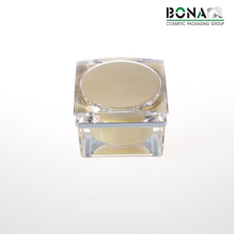 2017 Hot Selling Yellow Coating Square Acrylic Cosmetic Jar for Cream