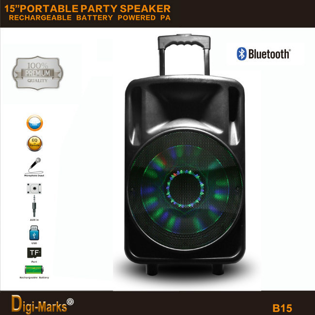 2600W Popular Bluetooth Wireless Active DJ Portable Rechargeable Battery Speaker